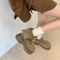 Bottines à plateforme pliables pour femmes, en daim, avec double boucle, fermeture éclair latérale, semelle à crampons, bottes de combat, 2 couleurs