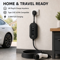 Chargeur de véhicule électrique de type 2, 3,5 kW, 16 A, station de recharge EVSE portable avec prise britannique à 3 broches pour une utilisation à domicile ou au garage
