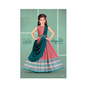 印度供应商提供的新整理数码印花和压碎电镀Lehenga风格儿童女童礼服