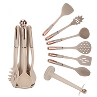 Ensemble d'ustensiles de cuisine en silicone 7 pièces Ustensiles de cuisine avec poignée en ABS or rose Outils de cuisine