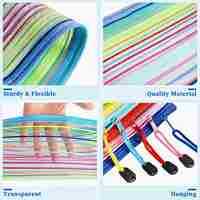 Pochette de rangement A6 en polyester transparent, personnalisable, durable et colorée, avec fermeture éclair, pour documents de bureau, non-déformable, en maille