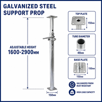 Étai en acier galvanisé avec revêtement Galvalume (zinc-aluminium) pour coffrage, échafaudage, étaiement et support de construction en béton, type Acrow Jack