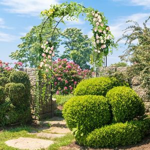 DB 7.9 Ft Metal Garden Arch <b>Backdrop</b> <b>Stand</b> for Climbing Plants, Powder Coated Black Ornament, Freestanding Design, Outdoor Garde - Product Image 3