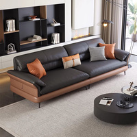Ensemble de canapé de bureau et table basse en cuir véritable, style normcore italien, pour salle d'attente commerciale