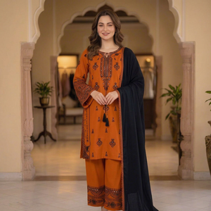 Ensemble Salwar Kameez pour femme en rayonne orange brodée avec dupatta effet miroir, tenue indienne traditionnelle pour mariage et fête, séchage rapide - Product Image 1