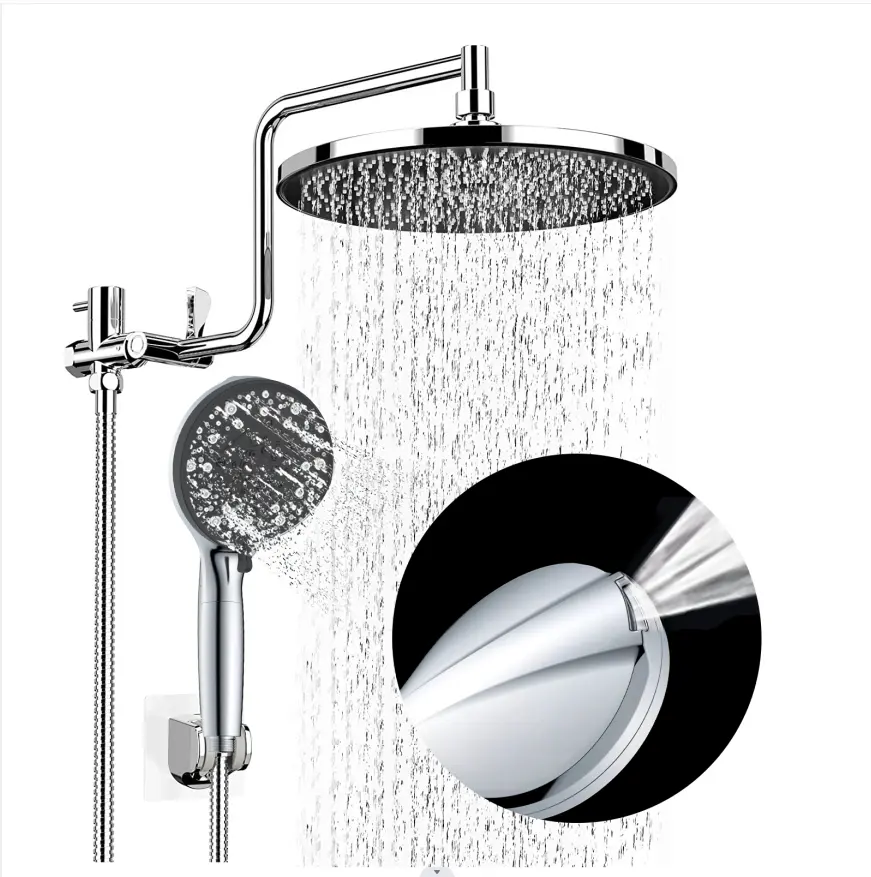 cabezal de ducha shower heads sets  8 spray modes and 2 power jet concealed black CP bathroom faucets shower set rain