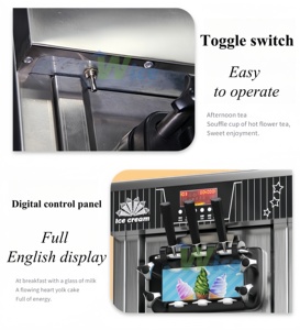 Machine à glace molle de comptoir 3 saveurs avec deux réservoirs de mélange, 220V, 200 portions/heure, qualité commerciale pour magasin/café, pour yaourts glacés - Product Image 3