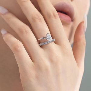 Dylam Fashion Trendy 925 Sterling <b>Silver</b> Rhodium Plated Double Layer <b>Eternity</b> Band Waterdrop Shape 5A Zirconia <b>Ring</b> for Women - Product Image 3