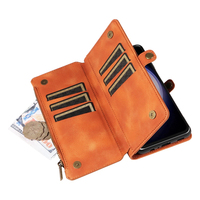 Dompet Kulit PU untuk Samsung S23 FE, 9 Slot Kartu + Kantong Koin Ber-resleting, Penyangga, Pemblokir RFID, 360 °   Perlindungan