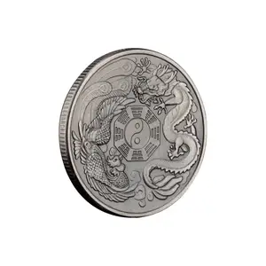 Dragon And Phoenix Tai Chi Bring You Good Luck Traditional Collectible Gift Copper Plated Collection Art Commemorative Coin