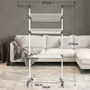 Multi-Layer Home Clothes Hanger Movable Universal Wheel Metal Indoor Balcony Hanging Stand Easy Installation for <b>Drying</b> Cloths - Product Image 5