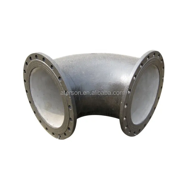 ISO2531 ferro fundido dúctil cotovelo duplo di flange encaixe de tubulação com curvatura de 90 graus forro de argamassa de cimento pintura de betume preto