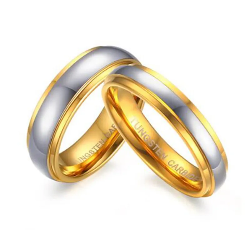 Cincin Warna Emas Pria 6MM, Perhiasan Pernikahan Pertunangan Baja Tungsten Alur