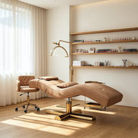 Lit de Salon de Beauté en Forme de S pour Extensions de Cils avec Base Dorée et Pompe Hydraulique – Offre Spéciale pour Salons de Beauté (OEM)