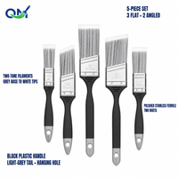 Ensemble de pinceaux de peinture 5 pièces, 3 plats, 2 angulaires, poils synthétiques, manche en plastique noir, pour surfaces murales et portes