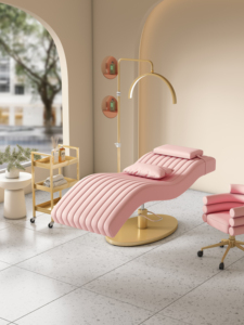 Moderna y Lujosa Camilla Reclinable Negra y Dorada para Pestañas, Mesa de Masaje y Spa Facial para Salón de Belleza en Venta - Product Image 4