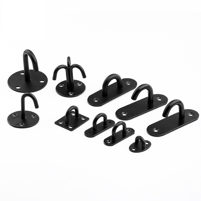 Heavy Duty Pad Eye Plate 304 Stainless Steel Ceiling Hook Wall Mount Ring Hook Marine Hanging Hardware Black