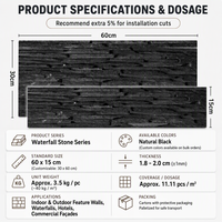 Revêtement mural en ardoise noire naturelle effet cascade 60x15cm, panneaux de pierre empilés ciselés pour murs décoratifs intérieurs et extérieurs, cascades