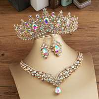 3 Set Qushine lüks Rhinestone gelin takı setleri kristal taç Tiaras kolye küpe seti gelin saç aksesuarı