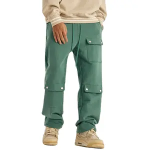 Oversized Carpenter Baggy Stacked Macacões Oversized Custom Men Green Cargo trabalho Calças Com Bolsos