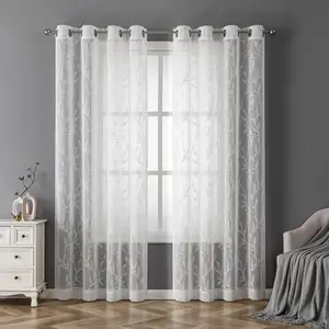 HUISHENG Modern Polyester Fabric Rod Pocket Matte Sheer Embroidered Sheer Curtains for the Living Room Drapes Luxury Curtains