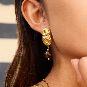 Pendientes Colgantes con Estampado de Leopardo, Cuentas de Resina, Tono Dorado, Acero Inoxidable, Joyería de Fiesta, Pendientes de Moda para Mujer - Product Image 2