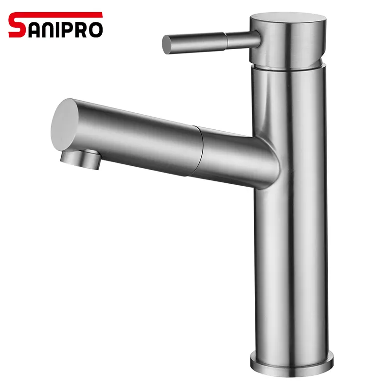 SANIPRO Made in China SS304 Edelstahl Waschraum Hot Sale Künstlerische Auszieh becken Wasserhahn Hochwertige Aus güsse Wasserhahn