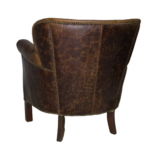 विंटेज गहरे भूरे रंग के असली चमड़े के सिगार कमरे की आर्मचेयर लिविंग रूम एबेंट बैक रोल आर्म क्लब चेयर - Product Image 6