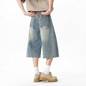 Pantalones Cortos de Mezclilla Vintage para <span class=keywords><strong>Hombre</strong></span>, Lavados, Holgados, de Pierna Ancha, Casuales, de Siete Puntos, Rectos, con Opción de Impresión de Logotipo Personalizado - Product Image 4