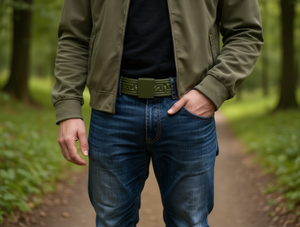 Cintura da uomo in tessuto con fibbia in plastica, 4,0 cm x 125 cm, verde militare, stile casual - Product Image 2