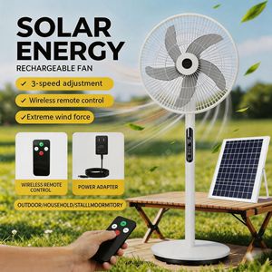Ventilateur sur pied à énergie solaire 16 pouces AC/DC avec télécommande pour la maison, le bureau, certifié CE RoHS, métal+ABS, 25W - Product Image 2