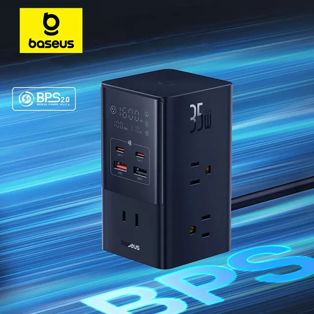 Baseus 35W Fast Charging Digital Power Strip 7-in-1 Charging Station 4000W Rated Power Digital Display For iPhone 15 14 Pro Max