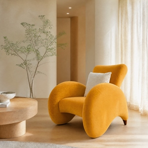 Sillón Individual de Lujo Extra Grande de Terciopelo, Sofá de Ocio con Esponja Gruesa y Reposacabezas Ancho Curvo para Sala de Estar en Villas - Product Image 3