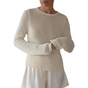 Venta al por mayor de suéter de punto de las mujeres personalizadas 100% de algodón de cuello redondo de punto abierto Casual Preppy de alta calidad de color sólido con estilo de uso diario - Product Image 1