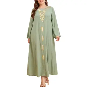 New design plus size loose embroidery green women dress