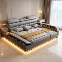 Lit double tatami multifonctionnel moderne en cuir avec rangement sous le lit et éclairage LED pour chambre à coucher – Vente en gros