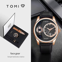 Мужские кварцевые часы TOMI T105: горячая распродажа, высокое качество, календарь, кожаный ремешок, модные наручные часы в наличии