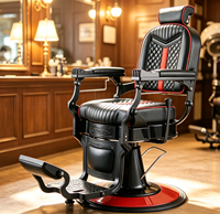 Chaise rétro noire de qualité supérieure avec cadre rouge, mobilier hydraulique pour salon de coiffure masculin