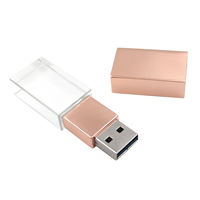 Flash Drive USB 2.0 Kaca Kristal Rose Gold 3.0 Kreatif Kecepatan Tinggi Logo Kustom Baru Transparan Solid 64GB Garansi 1 Tahun
