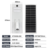 Lampadaire solaire intégré tout-en-un série 55056 200W avec panneau mono 55W 6V, capteur micro-ondes, IP65 pour projets routiers
