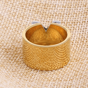 V-Shaped Letter Two-Tone Titanium Steel <b>Ring</b> Unisex Fashion Jewelry Gift - Product Image 3