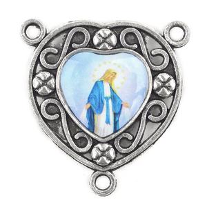 Centro de Rosario Católico de Metal Personalizado con Forma de Corazón Hueco, Centro de Rosario de Santo de 24 mm - Product Image 2