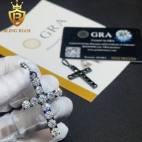 Blingdiam Bijoux En Gros Glacé Noir Moissanite Gra Certificat Charmes En Acier Inoxydable Croix Pendentifs Collier