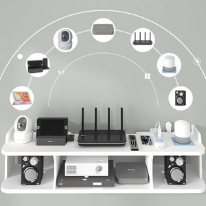 WiFi wandbeugel voor tv, slagvrij rek, opbergdoos voor settopbox en router, metaal en kunststof badkamerplank - Product Image 5