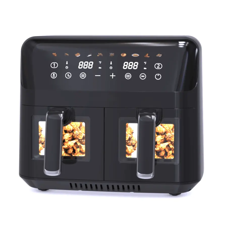 2024 4L+4L New Kitchen Appliance Double Pot Two Dual Zone 2 Basket Digital Air Fryer with Visible Window