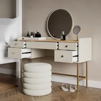 Grande Coiffeuse avec Miroir Rond, Table de Maquillage Moderne, Coiffeuse de Chambre avec 5 Tiroirs Coulissants