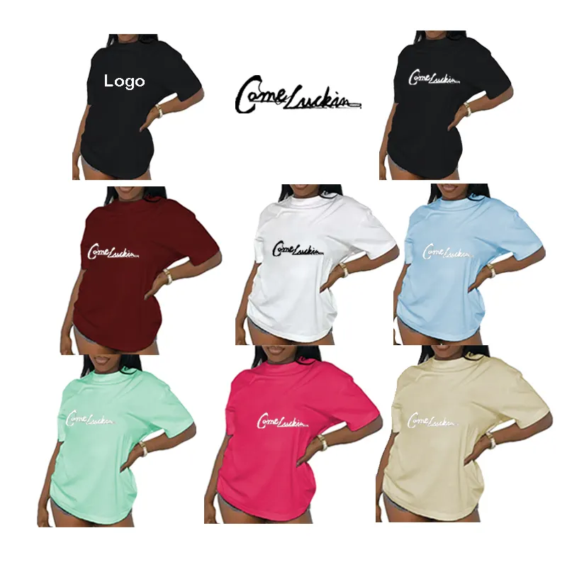 Summer Clothing Women Customize Printed Logo O-Neck Breathable Women 100% Cotton Basic Tees T Shirts Printing Blank T-shirt