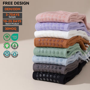 Chaussettes de yoga antidérapantes pour femmes de haute qualité, en coton respirant, avec sangle à nœud, antidérapantes en silicone, logo personnalisé, chaussettes de sport Pilates - Product Image 3