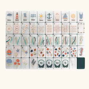 Tuiles de Mahjong Américaines Brodées à la Main, Motifs Créatures Marines, Coquillages, Vagues, Soleil, Ancres, Filles Porte-Bonheur, Vente Directe Usine | Plages de la côte est - Product Image 5
