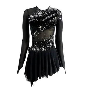 Faldas de patinaje artístico para mujer, vestido negro sexy para niñas, vestido de patinaje profesional, patrones de Ropa de baile usada